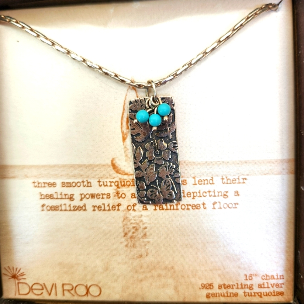 Devi Rao NIB Yoga Necklace Silver and Turquoise